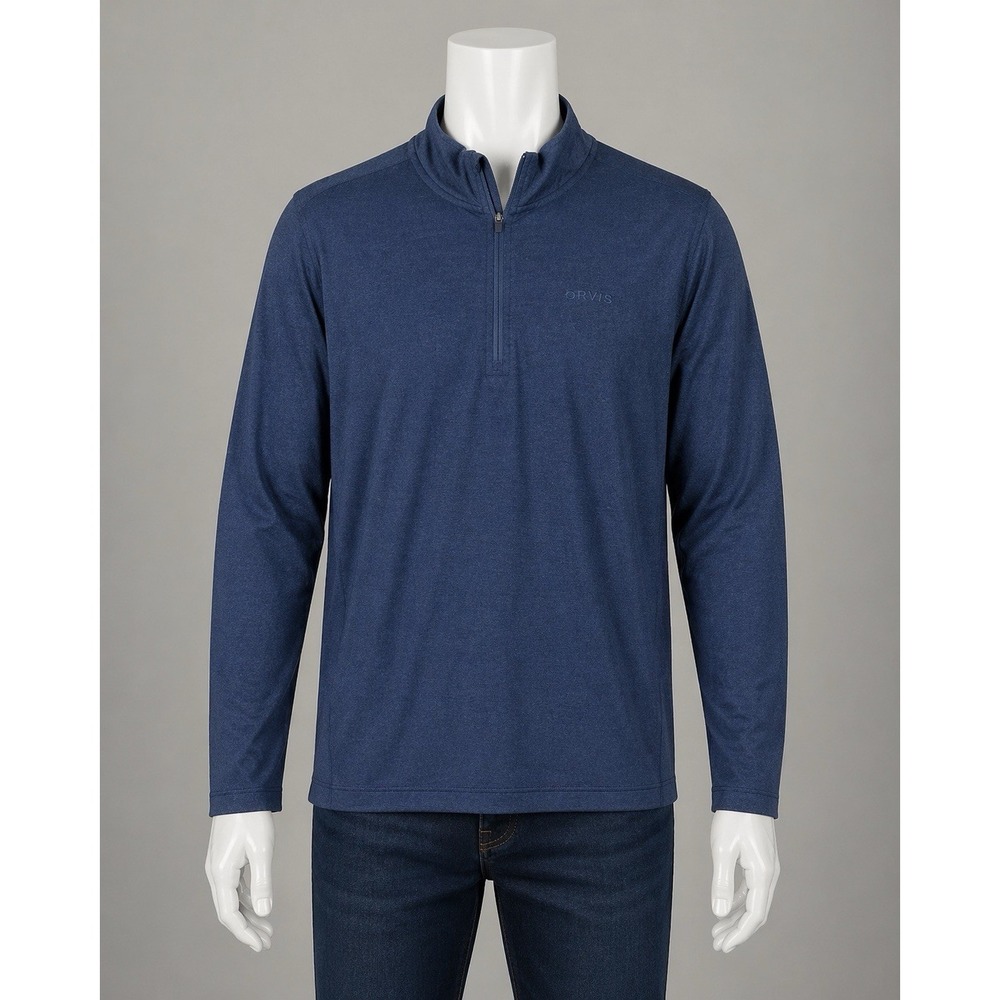 Orvis 1/4 Zip Pullover Mens Medium Navy Sweater Shirt Stretch Lightweight